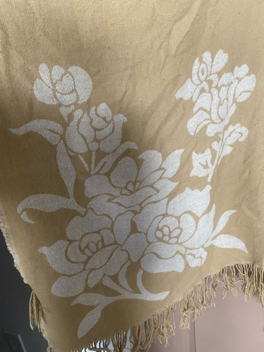29 Palms Tan Floral Fringe Wrap Poncho (Reversible) - Picture 7 of 7